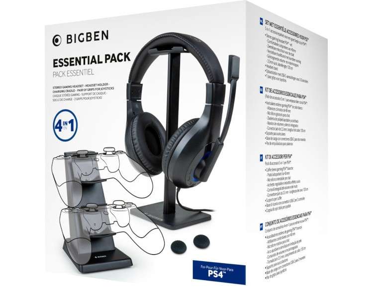 BIGBEN ESSENTIAL PACK 4 IN 1 BLACK (HEADSET/SOPORTE HEADSET/BASE DE CARGA PARA 2 MANDOS/2 GRIPS)