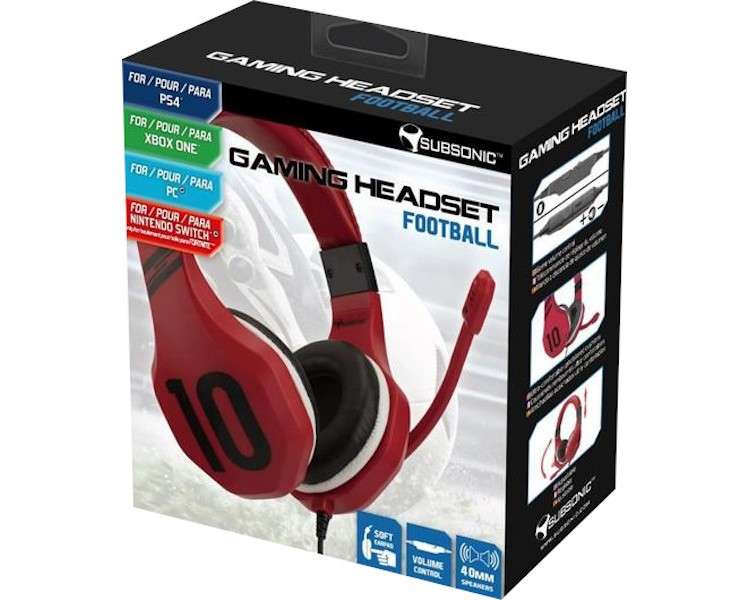 SUBSONIC GAMING HEADSET FOOTBALL  RED  (ROJO) (PS4/XBOX/SWITCH/PC)