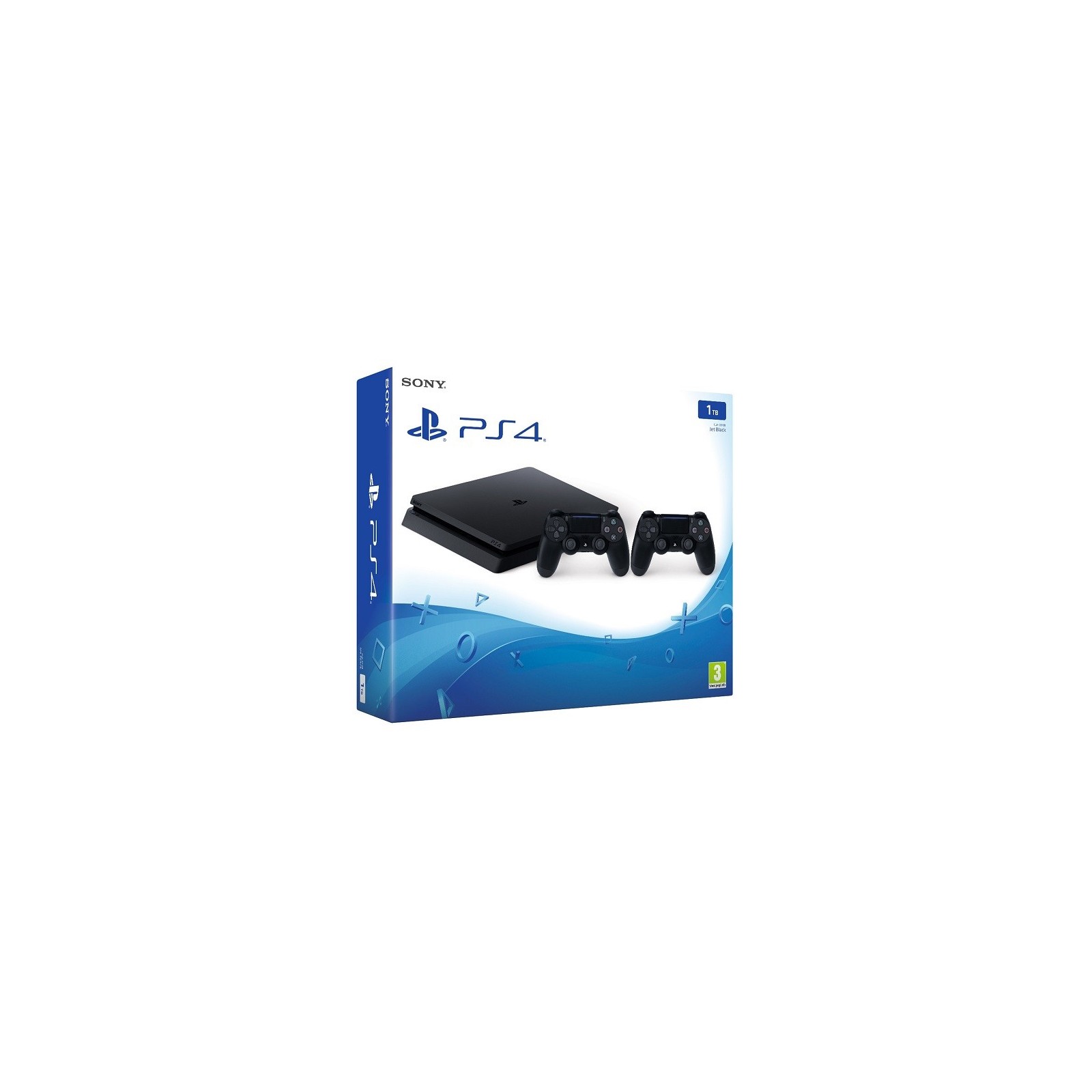 1 TB SLIM BLACK (NEGRO) + 2 DUAL SHOCK 4 WIRELESS JET BLACK (NEGRO) VER. 2