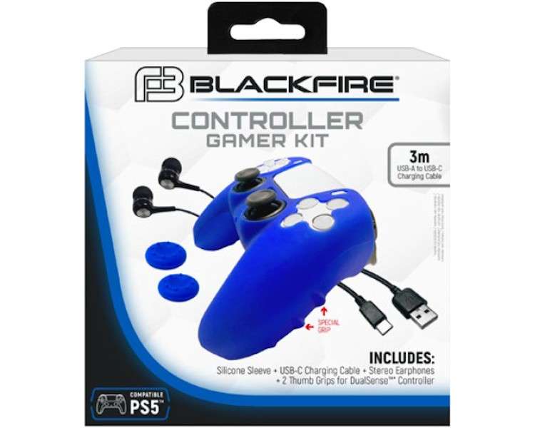 BLACKFIRE CONTROLLER GAMER KIT (SILICONE SLEEVE+ USB CHARGING CABLE+STEREO EARPHONES+2 THUMB GRIPS)