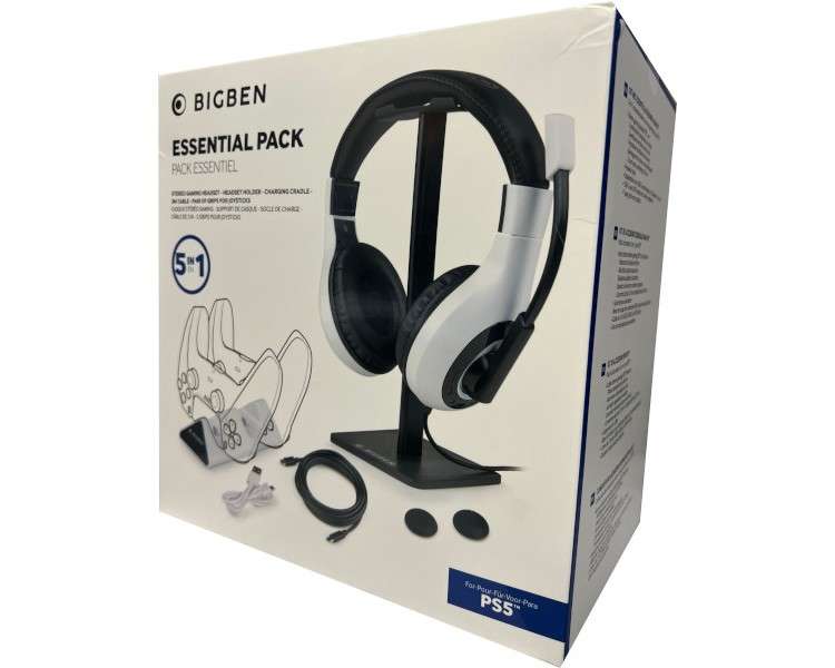 BIGBEN ESSENTIAL PACK 5 IN 1 WHITE (HEADSET/SOPORTE HEADSET/BASE DE CARGA 2 DUAL/CABLE USB/2 GRIPS)