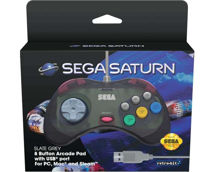 MANDO RETRO-BIT SEGA SATURN USB PAD GRIS (PC/MAC)