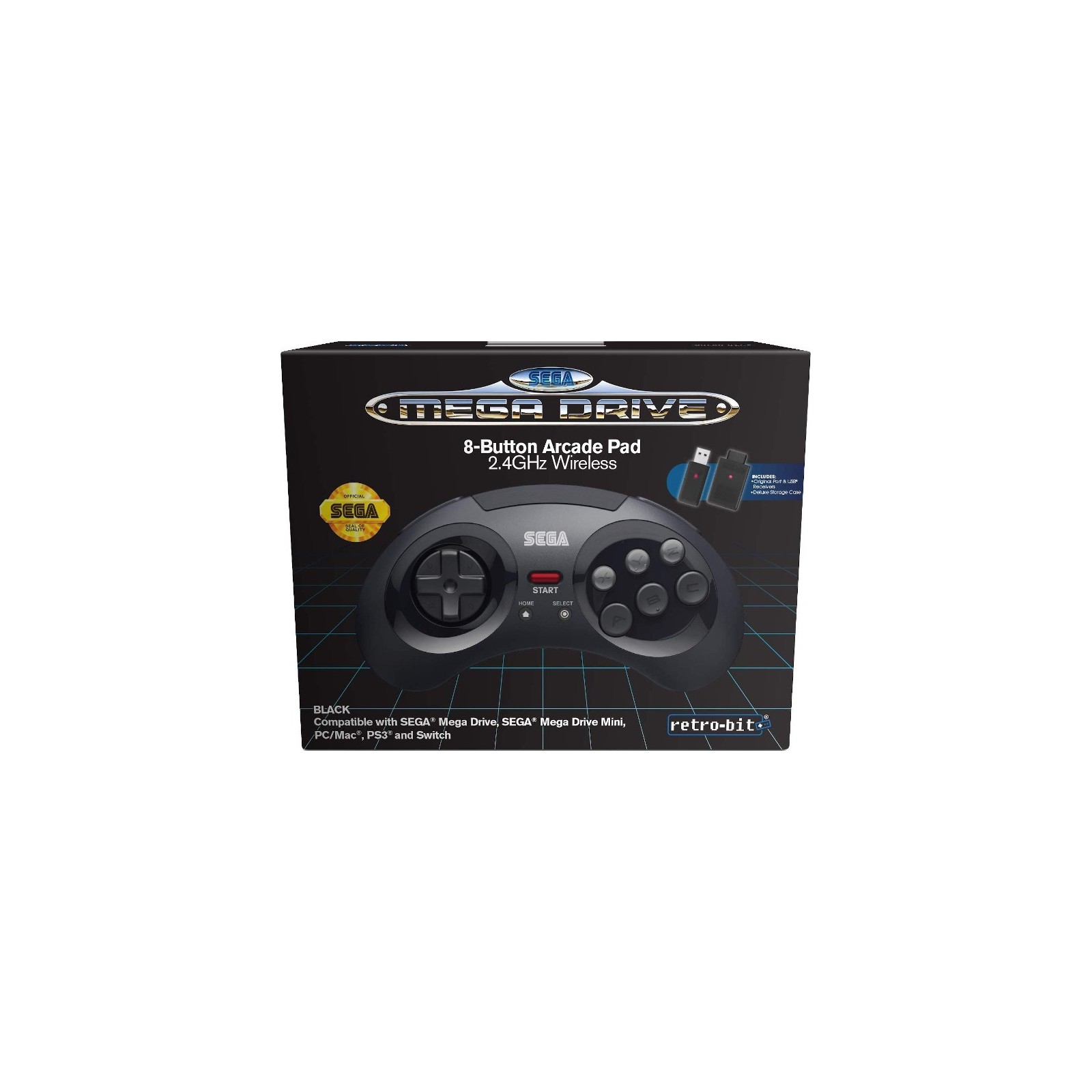 SEGA MEGADRIVE 8-BUTTON ARCADE PAD  NEGRO 2.4 GHz WIRELESS  (SWITCH/PS3/PC/MAC)