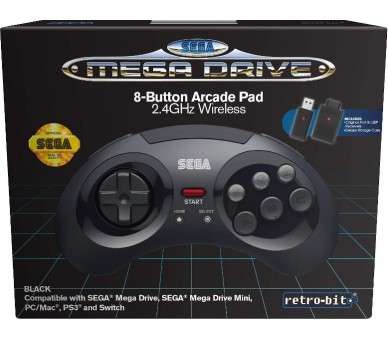 SEGA MEGADRIVE 8-BUTTON ARCADE PAD  NEGRO 2.4 GHz WIRELESS  (SWITCH/PS3/PC/MAC)