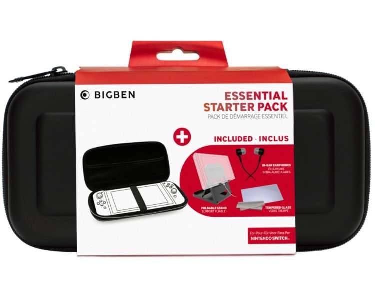 BIGBEN ESSENTIAL STARTER PACK NEGRO (FUNDA RIGIDA/PROTECTOR PANTALLA/AURICULARES/SOPORTE)