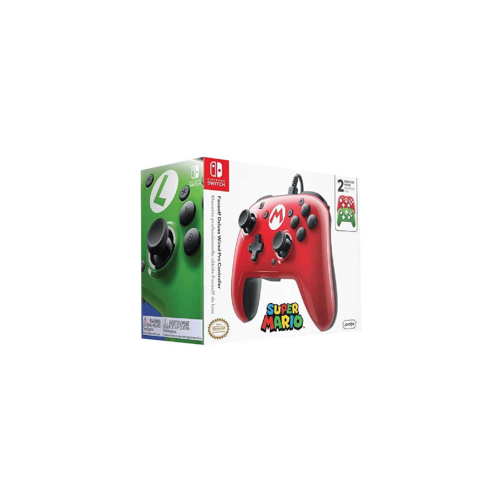 PDP FACEOFF DELUXE WIRED PRO CONTROLLER SUPER MARIO + 2 CARCASAS MARIO & LUIGI (OFICIAL)