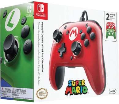 PDP FACEOFF DELUXE WIRED PRO CONTROLLER SUPER MARIO + 2 CARCASAS MARIO & LUIGI (OFICIAL)