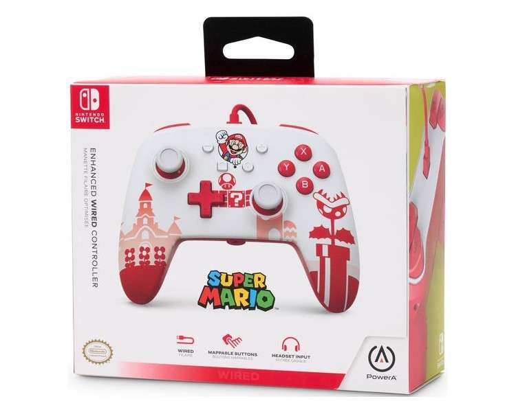 POWER A ENHANCED WIRED CONTROLLER SUPER MARIO WHITE & RED (BLANCO/ROJO)