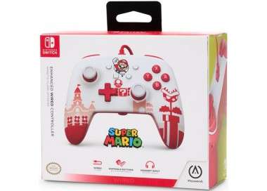 POWER A ENHANCED WIRED CONTROLLER SUPER MARIO WHITE & RED (BLANCO/ROJO)