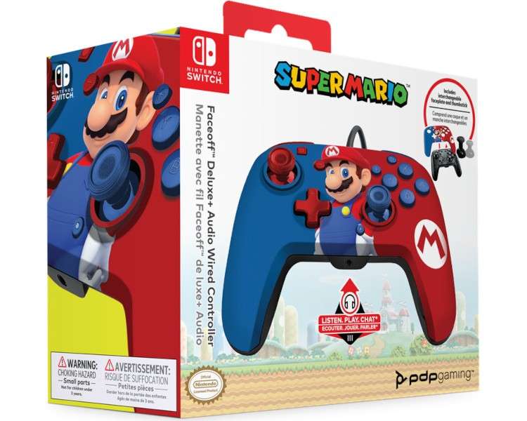 PDP FACEOFF WIRED CONTROL+AUDIO WIRED CONTROLLER  SUPER MARIO BLUE/RED(AZUL/ROJO)