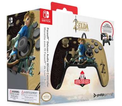 PDP FACEOFF DELUXE + AUDIO WIRED CONTROLLER ZELDA BREATH OF THE WILD NEGRO/ORO