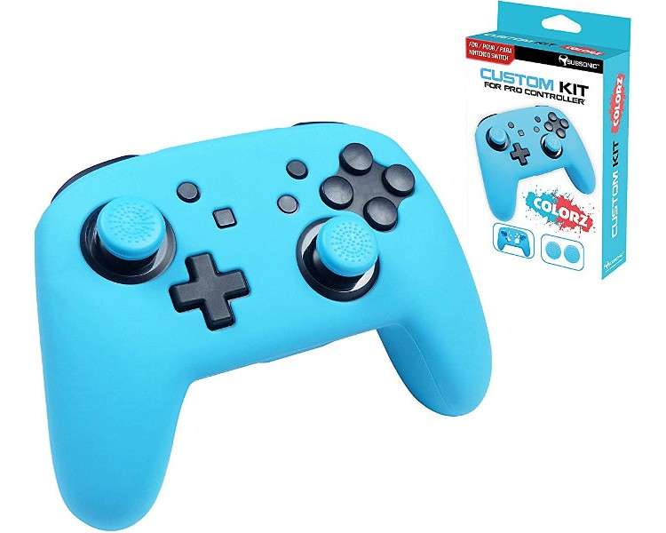 SUBSONIC CUSTOM KIT POUR PRO CONTROLLER (2 FUNDAS SILICONA + 2 GRIPS) AZUL