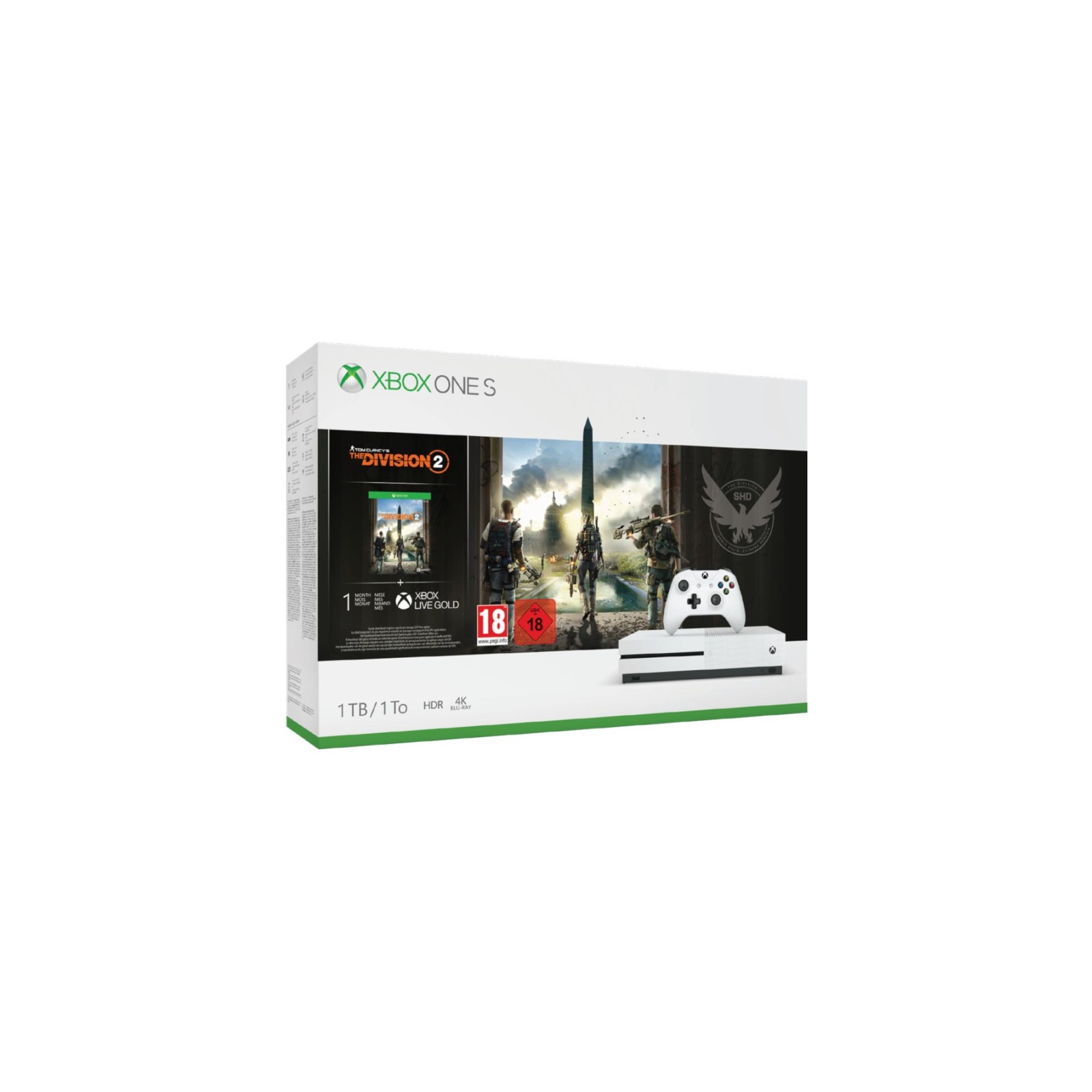 1 TB/TO XB ONE S BLANCA + TOM CLANCY’S THE DIVISION 2+1 MES XBOX LIVE GOLD