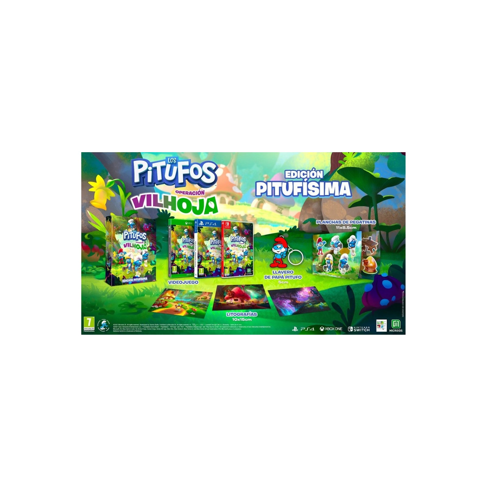 LOS PITUFOS OPERACION VILHOJA SMURFTASTIC EDITION(LLAVERO PAPA PITUFO/PEGATINAS/3 LITOGRAFIAS)XBOX X