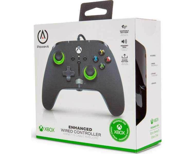 POWER A ENHANCED WIRED CONTROLLER BLACK/GREEN (NEGRO/VERDE) (XBONE/PC)