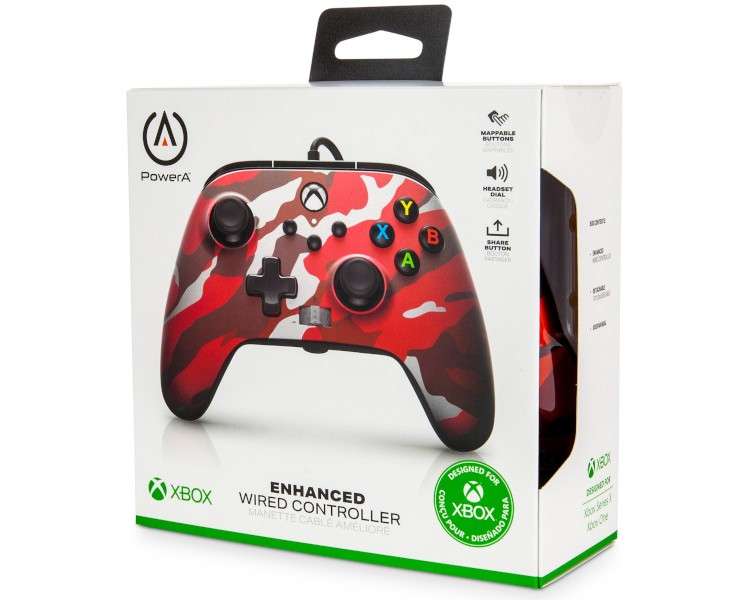 POWER A ENHANCED WIRED CONTROLLER– METALLICCAMO/RED (ROJO METALICO MILITAR) (XBONE/PC)