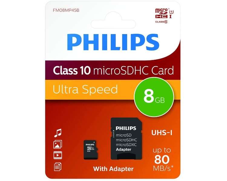 PHILIPS UHS-I MICRO SDXC CARD 8GB  + ADAPTER