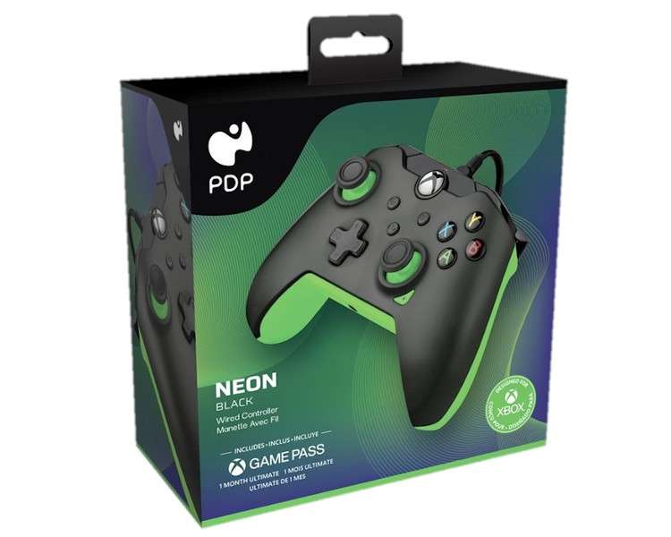 PDP WIRED CONTROLLER NEON BLACK + GAME PASS 1 MES (XBONE)