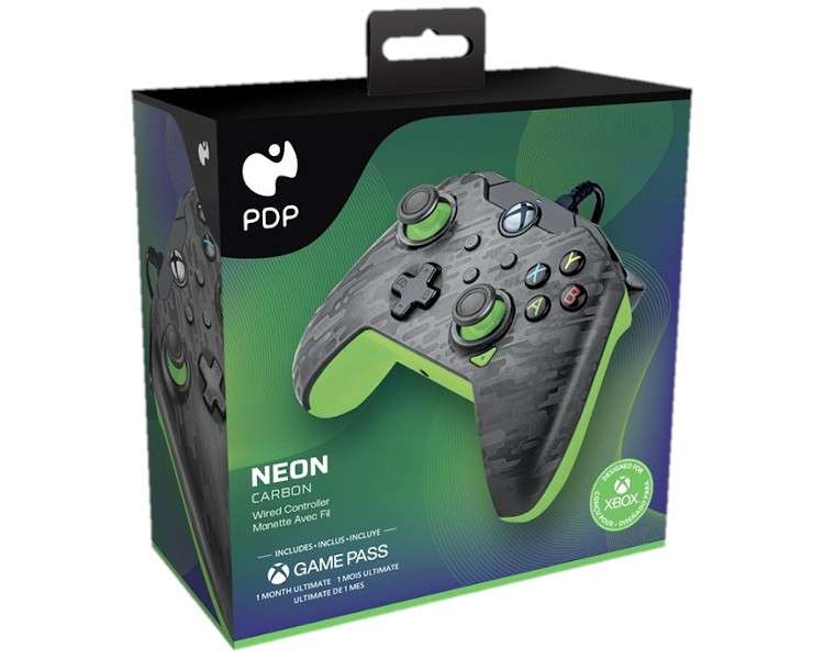 PDP WIRED CONTROLLER NEON CARBON + GAME PASS 1 MES (XBONE/PC)