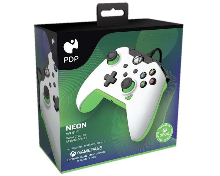 PDP WIRED CONTROLLER NEON WHITE + GAME PASS 1 MES (XBONE/PC)