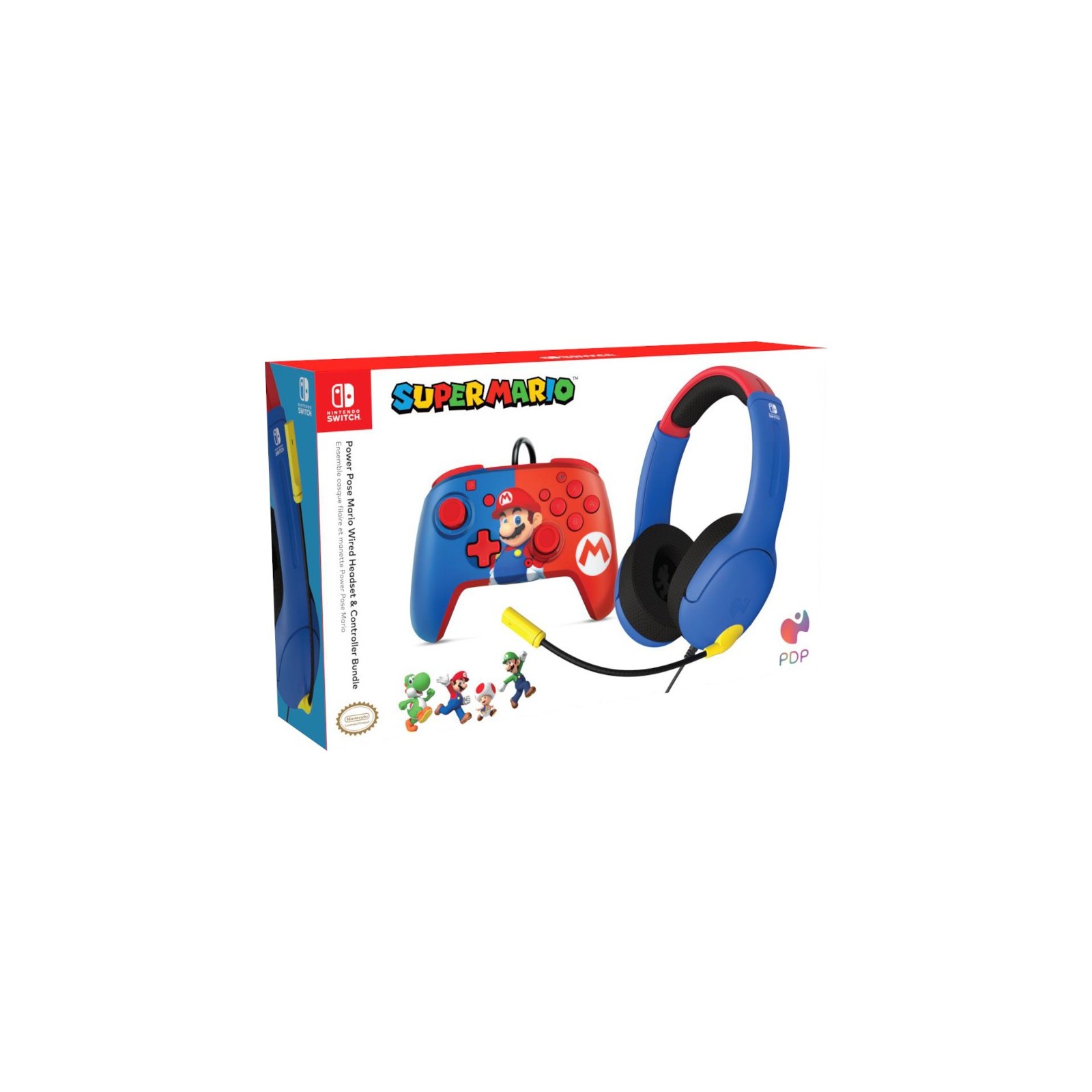 PDP POWER POSE SUPER MARIO BROS WIRED HEADSET LVL40 +CONTROLLER (SWITCH/LITE/OLED)