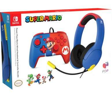 PDP POWER POSE SUPER MARIO BROS WIRED HEADSET LVL40 +CONTROLLER (SWITCH/LITE/OLED)