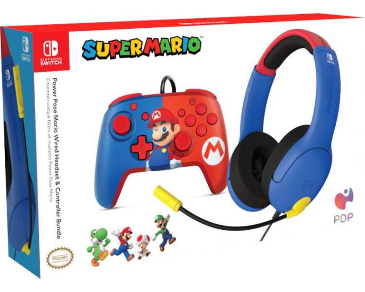 PDP POWER POSE SUPER MARIO BROS WIRED HEADSET LVL40 +CONTROLLER (SWITCH/LITE/OLED)