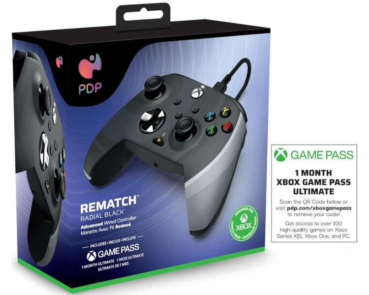 PDP REMATCH WIRED CONTROLLER RADIAL BLACK + GAME PASS 1 MES (XBONE)