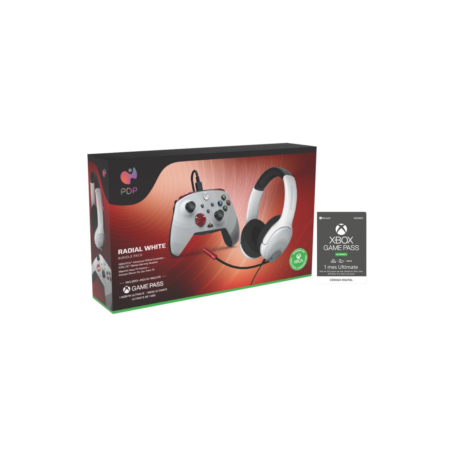 PDP BUNDLE RADIAL WHITE (WIRED CONTROLLER + GAMING HEADSET) + GAME PASS 1 MES (XBONE)