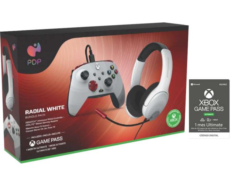 PDP BUNDLE RADIAL WHITE (WIRED CONTROLLER + GAMING HEADSET) + GAME PASS 1 MES (XBONE)