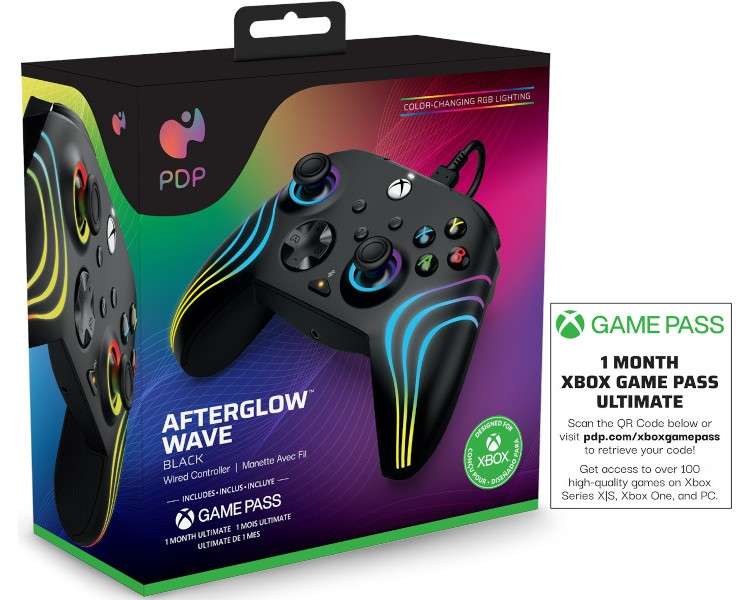 PDP AFTERGLOW WAVE WIRED CONTROLLER BLACK (NEGRO) + GAME PASS 1 MES (XBONE)