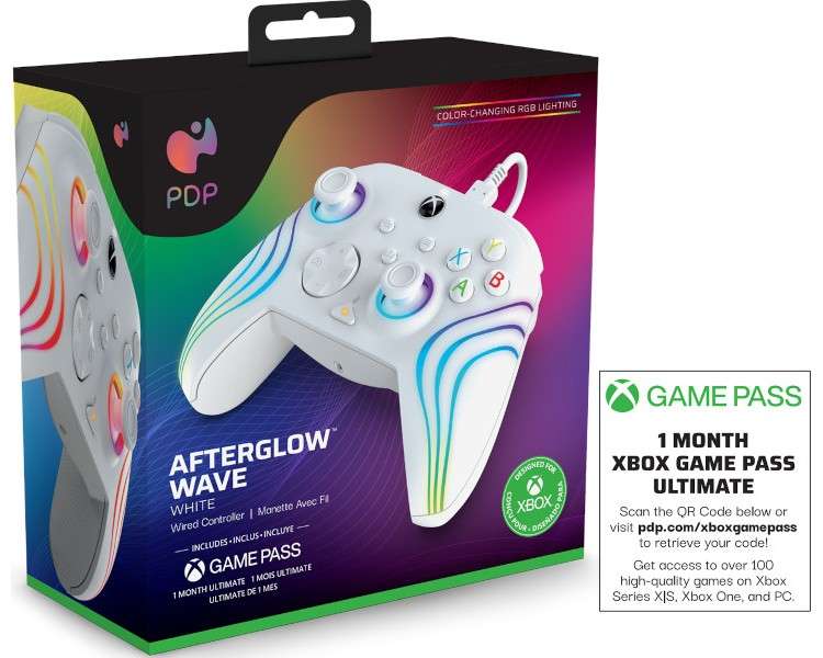 PDP AFTERGLOW WAVE WIRED CONTROLLER WHITE (BLANCO) + GAME PASS 1 MES (XBONE)