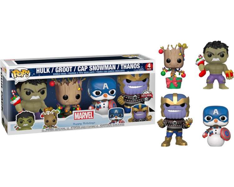 FUNKO POP! MARVEL HAPPY HOLIDAYS PACK 4 (HULK/GROOT/CAP SNOWMAN/THANOS)