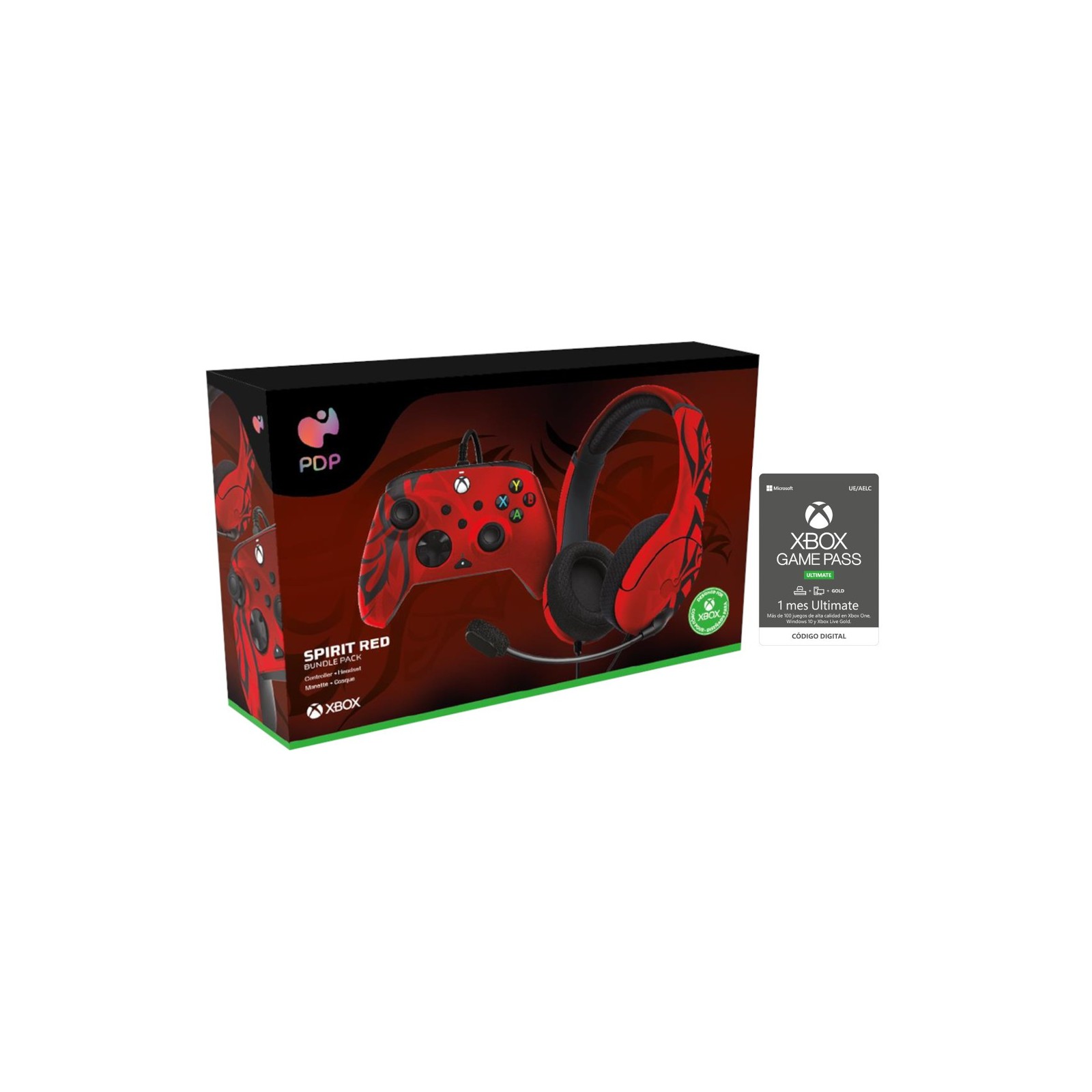 PDP PACK SPIRIT RED (WIRED CONTROLLER + GAMING HEADSET) + GAME PASS 1 MES (XBONE)