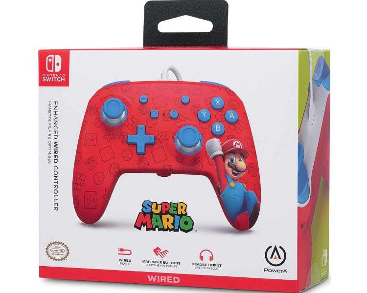 POWER A ENHANCED WIRED CONTROLLER WOO-HOO! MARIO (ROJO)