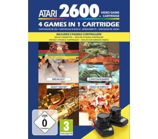 ATARI 2600: 4 GAMES IN 1 (BREAKOUT/CANYON BOMBER/NIGHT DRIVER/VIDEO OLYMPICS) + 2 MANDOS PADDLE