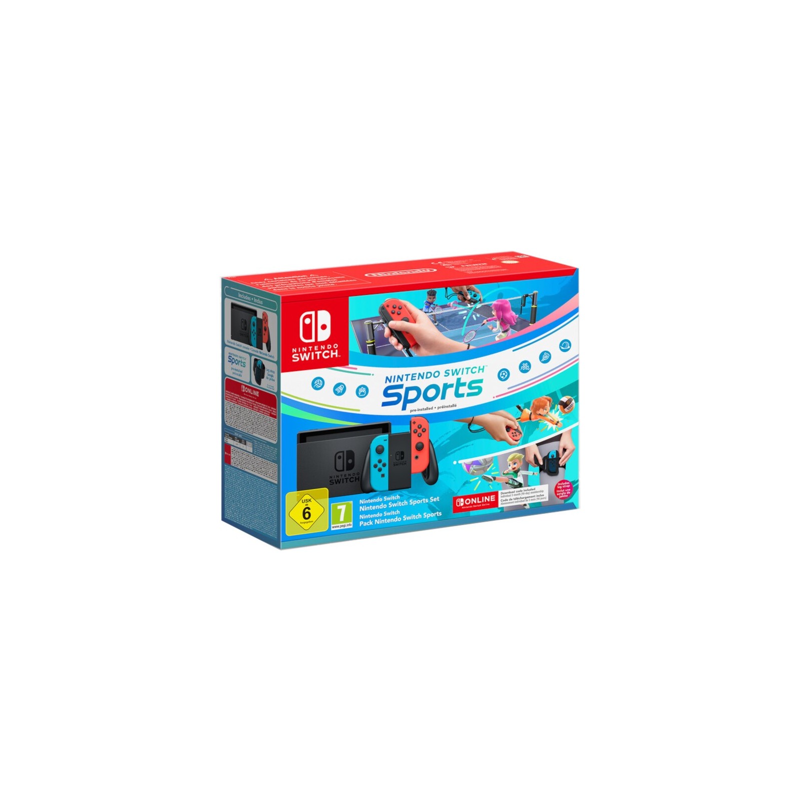 AZUL NEON/ROJO NEON (BLUE/RED) + NINTENDO SWITCH SPORTS + CINTA PIERNA + SUSCRIPCIÓN 3 MESES