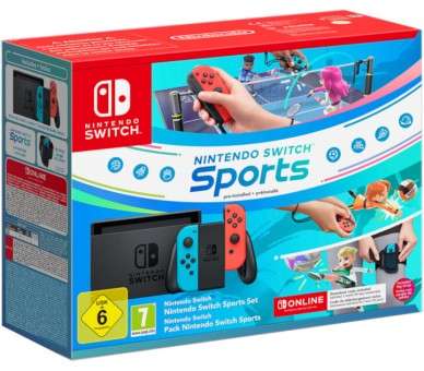 AZUL NEON/ROJO NEON (BLUE/RED) + NINTENDO SWITCH SPORTS + CINTA PIERNA + SUSCRIPCIÓN 3 MESES