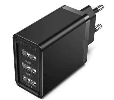 h2Cargador de pared USB de 3 puertos AAA 12W 12W 12W h2divEl cargador de pared tipo A de 3 puertos VENTION FEAB0 EU 12W 12W 12W