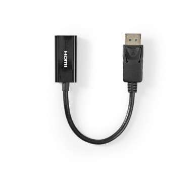 NEDIS CABLE DISPLAYPORT MACHO | SALIDA HDMI  | 4K@30HZ | NIQUELADO | 0.20 M | REDONDO | PVC | NEGRO