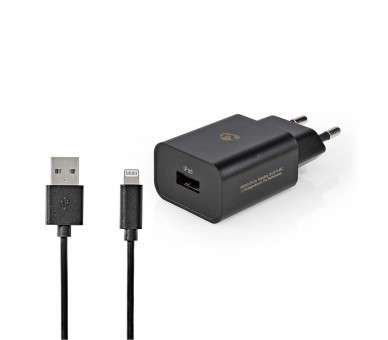 NEDIS CARGADOR |1X 2.4 A |USB-A | LIGHTNING DE 8 PINES (SUELTO) CABLE| 1.0M/12W NEGRO