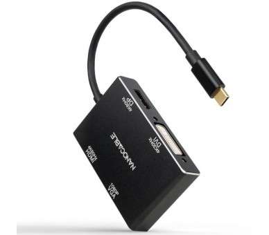 h2Conversor USB C M a HDMI H DVI H DP H VGA H Negro 10 cm h2divConversor USB C macho a HDMI hembra DVI hembra VGA hembra y DP h