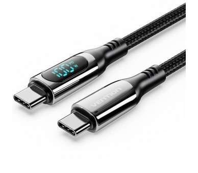 h2Cable trenzado de algodon USB 20 C macho a C macho 5A con tipo de aleacion de zinc negro con pantalla LED h2divCable trenzado