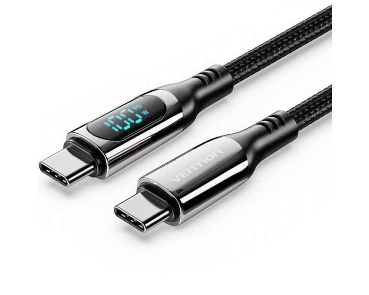 h2Cable trenzado de algodon USB 20 C macho a C macho 5A con tipo de aleacion de zinc negro con pantalla LED h2divCable trenzado