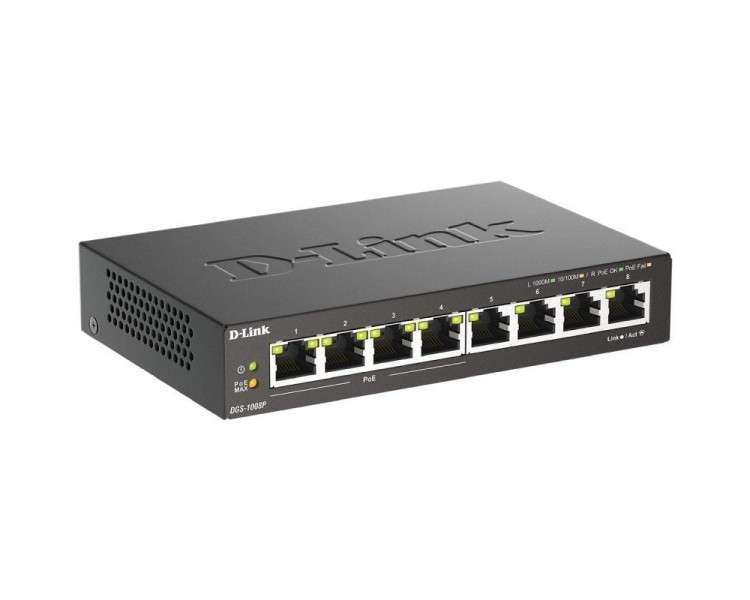 pEl Switch de sobremesa Gigabit PoE DGS 1008P es una solucion economica para las pymes y las oficinas domesticas que gracias a 