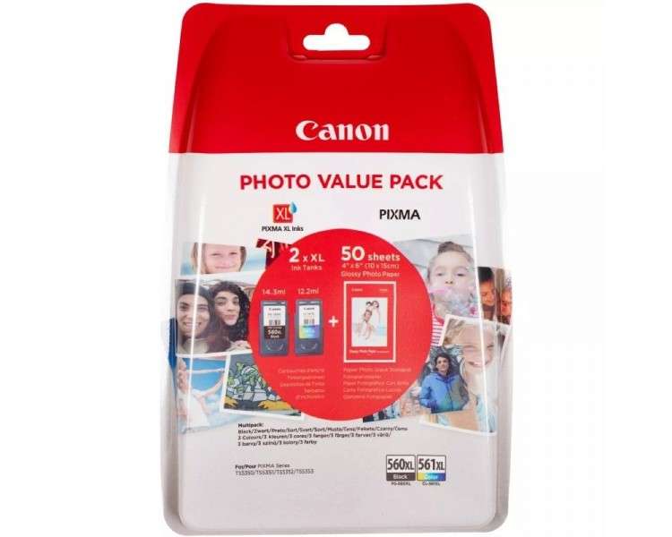 h2Cartucho de tinta negra PG 560XL y de tinta de color CL 561XL Canon Pack economico de papel fotografico h2divUn pack economic