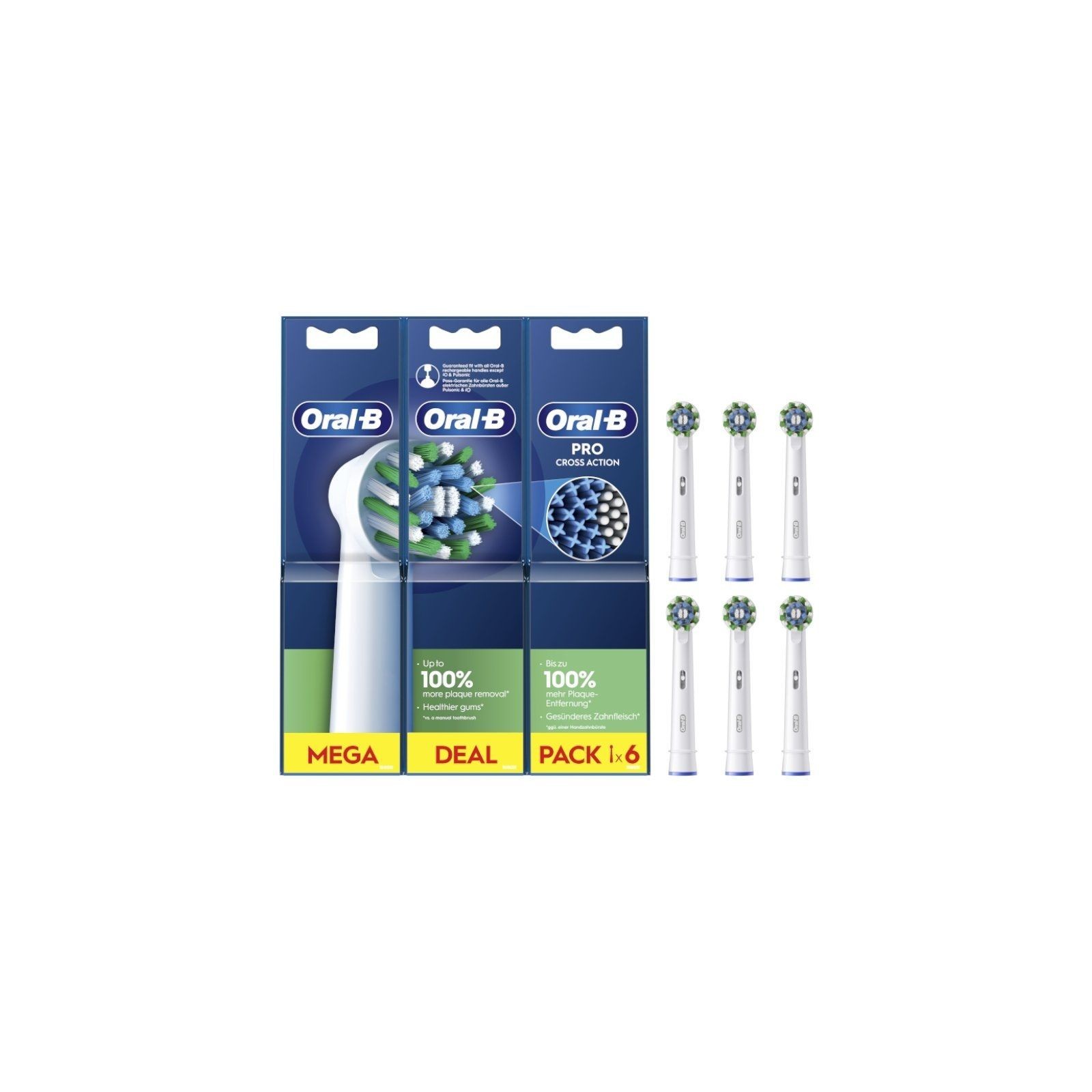 p ph2Multipack de 6 Recambios del Cepillo Pro CrossAction compuesto por 3 paquetes de 2 cabezales cada uno h2pEl cabezal Oral B