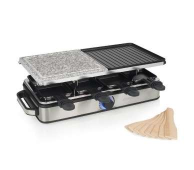 pEsta elegante Princess 162635 Raclette para 8 Piedra y Parrilla Deluxe es adecuada para 8 personas y tiene un termostato con e