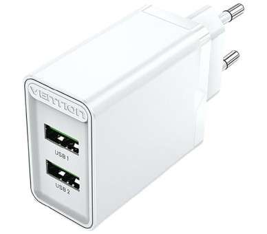 h2Cargador de pared Vention de 2 puertos USB AA 18 W Blanco h2divCargador de red con soporte de carga rapida potencia total 18 