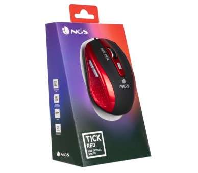 NGS Red Tick raton optico 1600dpi USB Rojo